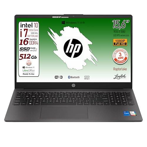 HP 250 G10, PC Portatile CPU Intel Core i7-1355U 13th 10Core, fino a 5 GHz, RAM 16Gb, SSD Pci 512Gb, Display 15.6