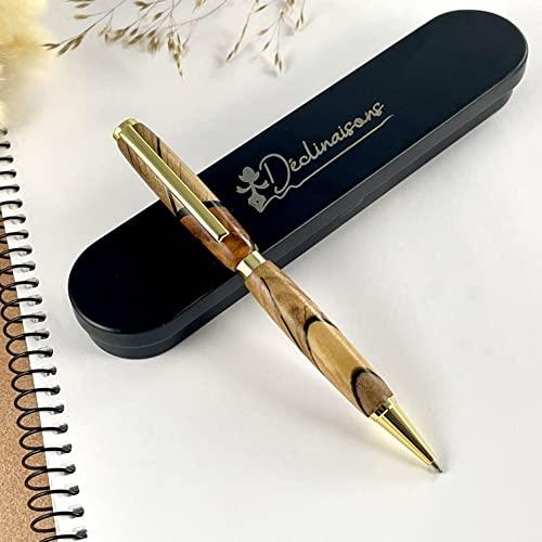 Déclinaisons - Penna Personalizzabile Legno Prezioso e Resina Nera, Realizzata Mano in Francia, Regalo Penna Personalizzata con Incisione, Confezione in Scatola Metallica Inclusa | Compleanno, Laurea
