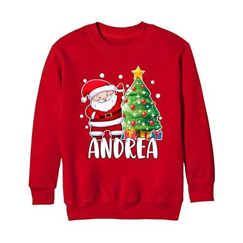 Puzzletee Felpa Natalizia Personalizzabile con Nome | Modello Unisex per Uomo Donna Bambino | Stampa Babbo Natale e Albero di Natale | Perfetta Idea Regalo