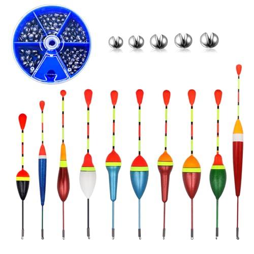 WestCH Posen - Set di 10 galleggianti, per trote, accessori per la pesca, 100 pezzi, 5 misure, piombo da pesca, per pesci di diverse dimensioni in laghi o stagni