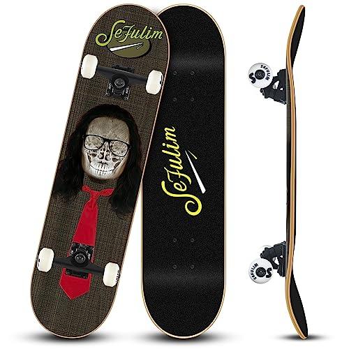 Sefulim 31 x 8 Pollice Completo Skateboard 7 Strati Acero Canadese Doppio Kick Deck Concavo Cruiser Trick Skateboard per Ragazzi Ragazze Adolescenti Adulti Principiante