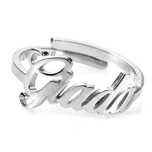 Flowers Anello Donna Con Nome in Acciaio inossidabile, Scritta Nome in Corsivo. Misura regolabile (Giada)