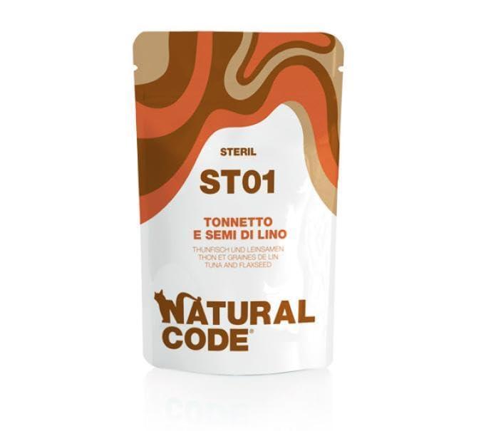 Natural Code ST01 Tonnetto e Semi di Lino Busta 70 gr cibo Umido Per Gatti Sterilizzati