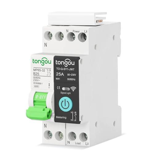 TONGOU Interruttore Magnetotermico, Curva B, In25A,1P+N Smart Interruttore wifi Din con Controllo Remoto tramite App TUYA Smart Life, Compatibile con Alexa, Protezione contro i cortocircuiti