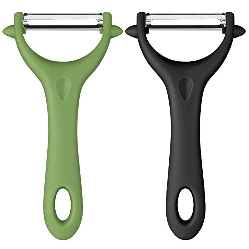 AUAUY 2pz Pelapatate Universale, Pela Verdure, Sbucciatore Manuale, Pelapatate Girevole, Lame Affilate in Acciaio Inossidabile, Sbucciatore Impugnatura Ergonomica per Frutta e Verdura（Nero, Verde）