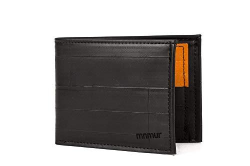 MNMUR Porta Carte di Credito Uomo sottile ed elegante, modello classico, nero e arancione, prodotto artigianalmente con materiali vegan e riciclati - Porta banconote, Porta Bancomat, Porta Patente