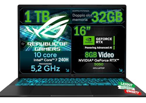 ASUS Notebook Gaming, CPU Intel Core 7 240H 5,2 GHz, RAM 32GB DDR5, SSD 1TB NVMe, NVIDIA GeForce RTX 5050 8GB, Display 16
