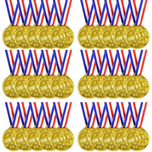 SULOLI 30 Pezzi Medaglie Premiazioni,Medaglie Oro Bambini con Nastro al Collo,Medaglia Premi in Plastica per Sport Scolastico,Festa Gioco Concorrenza