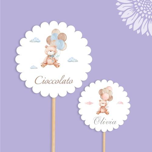 1 pezzo Palette segnagusto, personalizzabile, Bimbo, Battesimo, party, segnaposto, Confetti, nascita, confettata, Orsetto, bimba (PAL-OR-02)