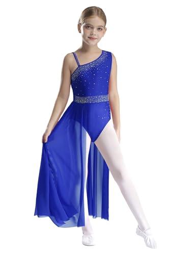 inhzoy Vestito da Balletto Ragazza Abito da Ballo Lirico Contemporaneo Senza Maniche Body Danza Classica Ginnastica con Gonna in Tulle Vestito da Danza Moderna Jazz Samba Blu Reale 7-8 Anni