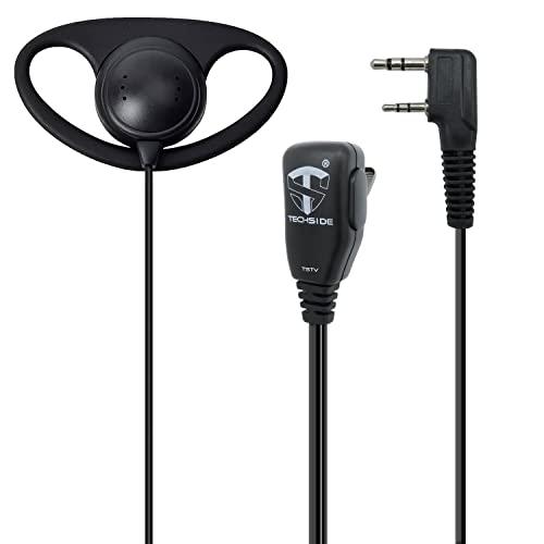 TechSide Microfono Auricolare 2 pin Kenwood cavi spiralati | Radio ricetrasmittenti | Compatibile TI-F8+ Midland G10 G11V CT890 BaoFeng UV-82 UV5RA Vigilanza Sicurezza SoftAir (TSTV Forma D)