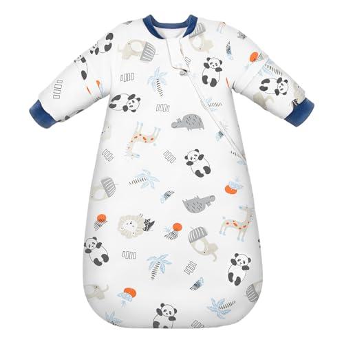 MIKAFEN Sacco nanna invernale per bambini 3,5 tog con maniche rimovibili, 100% cotone sacco a pelo con braccia,Leone e Panda 0-6 mesi