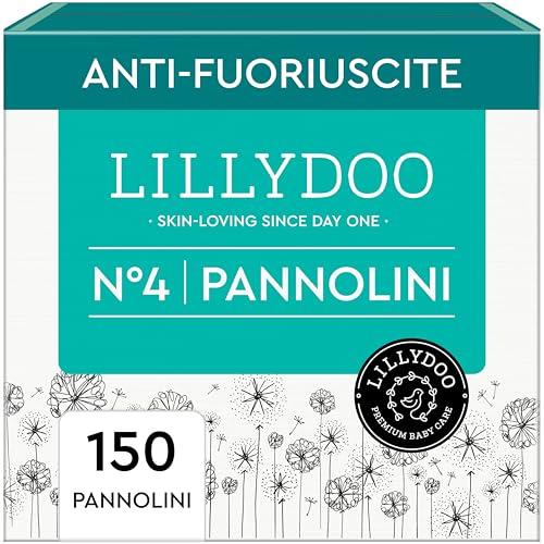 Pannolini LILLYDOO delicati sulla pelle - taglia 4 (9-14 kg), pacco scorta (150 unità), protezione contro le fuoriuscite, morbidi, senza profumi & lozioni e dermatologicamente testati