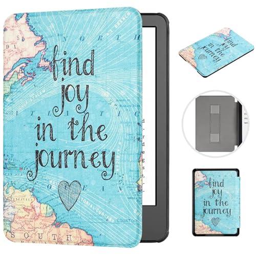 MOKASE Custodia per 6 Pollici Nuovo Kindle 11a Generazione 2022 2024 Rilascio (Modello: C2V2L3 / RS23CV), Pelle Sintetica Copertina Rigida con Cinturino Automatico Sveglia/Sonno, Map
