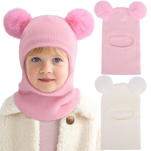 DRESHOW Cappello Passamontagna Bambino Inverno Bambini Cappello Invernali Calda Cappuccio con Morbido a Maglia Sciarpa con Pompom per Bambini Ragazzi Ragazze 1-6 Anni