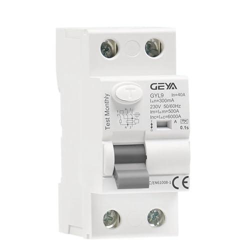 GEYA Interruttore Differenziale Elettromagnetico Tipo A ELCB RCD RCCB (2P-40A-300mA)