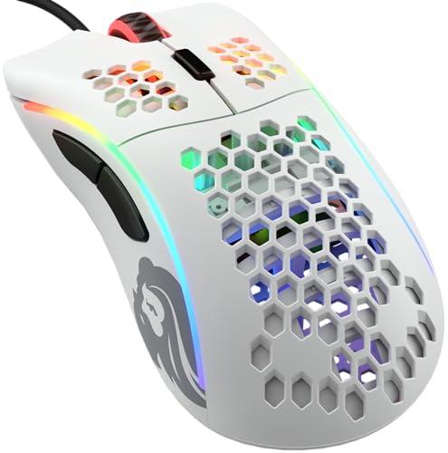 Glorious Gaming Model D Mouse da gaming wired - Superleg. 68 g, a nido d'ape, RGB, ergonomico, sensore Pixart 3360, Omron Switches, piedini in PTFE, 6 tasti - Bianco opaco