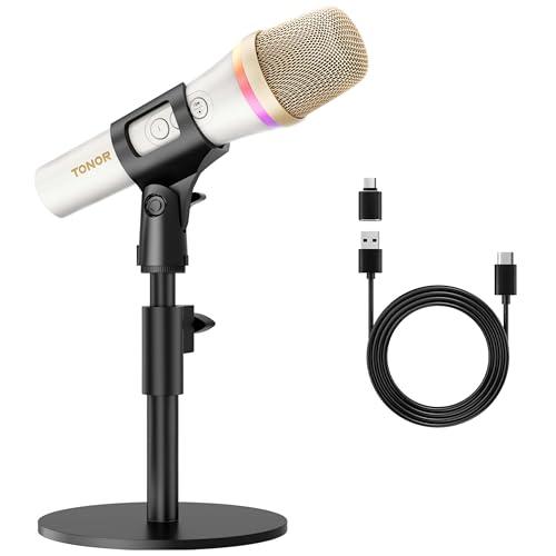 TONOR Microfono Dinamico USB/Tipo C per PC, Microfono da Gioco per Computer Podcast RGB con Supporto da Tavolo