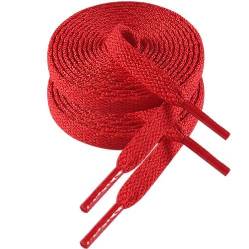 VSUDO 110 cm Lacci per Scarpe Rosso Piatti da Ginnastica, Lacci Sneakers Rosso Larghi 8mm, Red Shoelace, Stringhe Scarpe da Ginnastica, Lacci per Scarpe Sportive di Ricambio (1 Paio-Rosso-110cm)