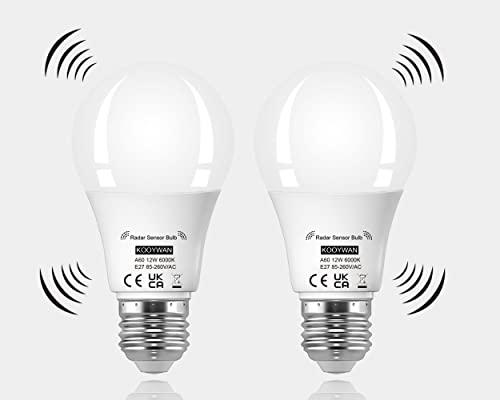 Kooywan LED lampadine con sensore di movimento e crepuscolare 12W 6000K Luce Bianca Fredda E27 Auto On/Off lampadine 2 Pezzis