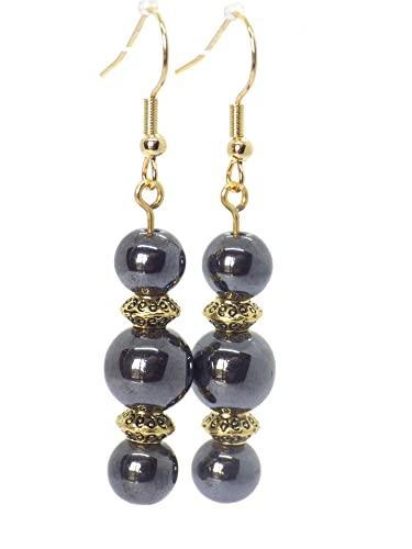 Orecchini pendenti Thurcolas dallo stile classico e chic in ematite nera e acciaio inossidabile dorato