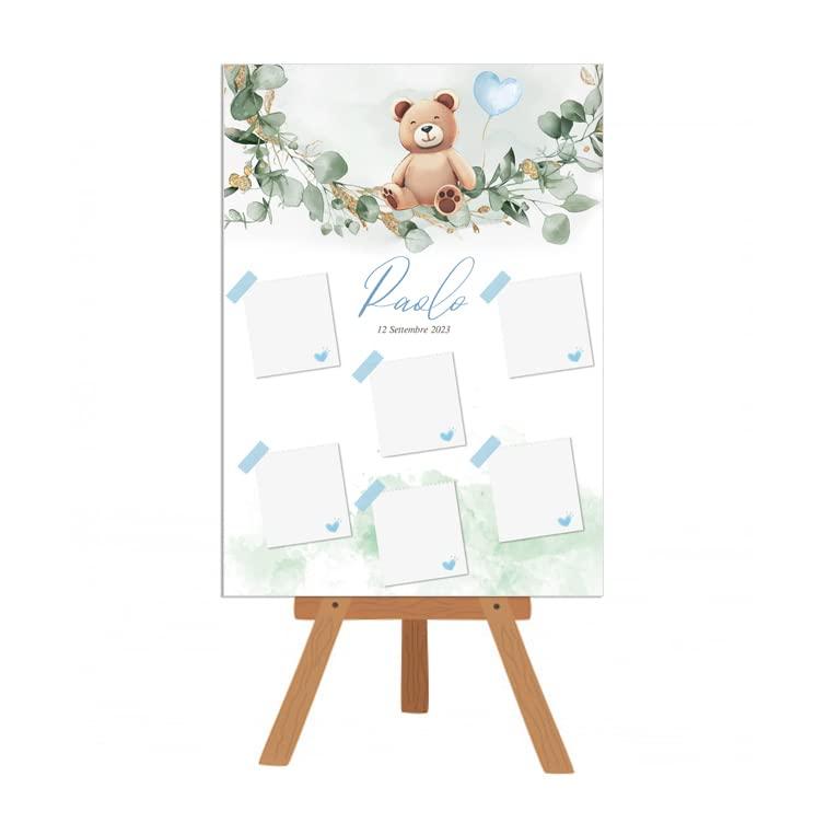 Tableau battesimo orsetto greenery - tableau battesimo bimbo azzurro