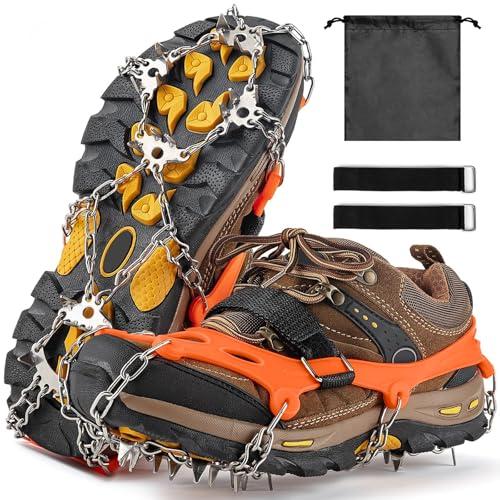XUNIVERS Ramponi per Scarponi,Ramponi da Ghiaccio per Scarponi,24 Denti,Portatile Ramponcini,per trekking invernale,Trekking Trail Running da Antiscivolo,Camminare su Neve e Ghiaccio Campeggio