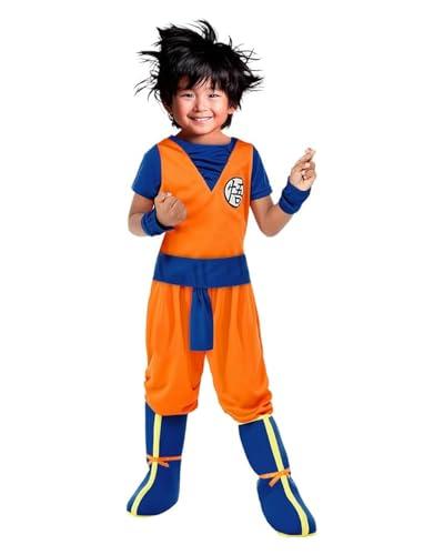 Funidelia Costume Ufficiale di Goku - Dragon Ball per bambino, Pantaloni, maglietta, polsiere, cintura e copristivali, Taglia 7-9 anni - Completo per bambini per feste, Carnevale e Halloween
