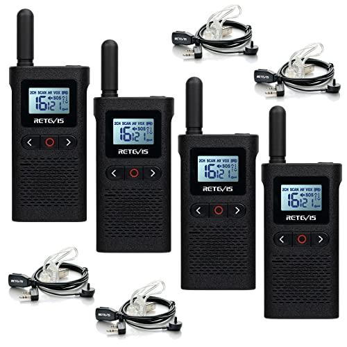 Retevis RB628 Walkie Talkie, Ricetrasmittenti Professionali PMR446 con Auricolare, 1500 mAh, USB-C, VOX Schermo LCD, Walkie-Talkie Professionali per Ristorante, Scuola (4 Pezzi, Nero)
