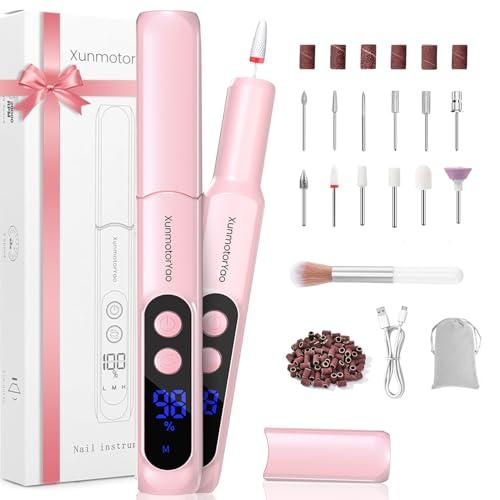 XunmotorYao Fresa per Unghie Professionale Intelligente Led Portatile Manicure e Pedicure Elettrico Unghie Portatile Fresa Trapano Chiodo per Casa e Salone Set,Rosa
