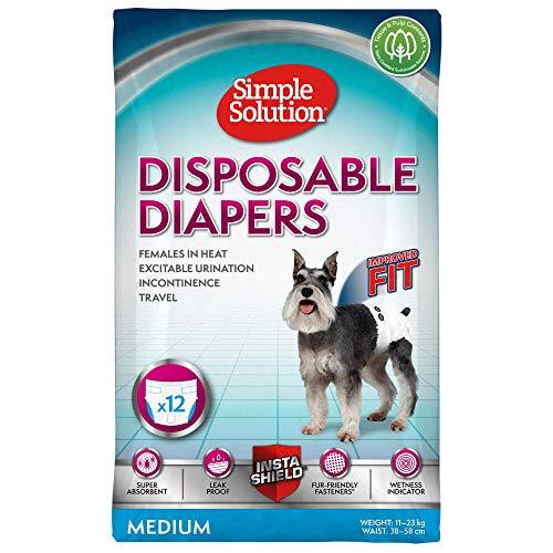 Simple Solution Nuovi ‘True Fit’ Pannolini Monuso per Cani Femmina con Idicatore di Bagnato Medio – 12 pezzi