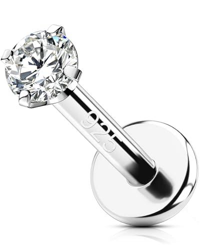 OUFER 16G Piercing Helix Filettato Interno Piercing Trago Argento 925 Conch Lobe Lip Stud Trasparente 2 mm CZ Gioielli Per Il Corpo 6 mm