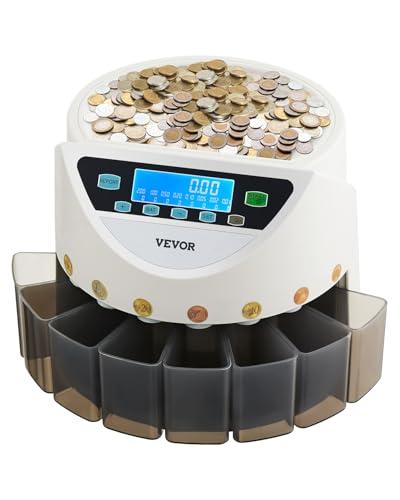VEVOR Contamonete, Selezionatrice di Monete di 8 Tipi Europei con Schermo a LCD, Contiene Fino a 850 Monete Raccolta in Scatola, Contenitore per Monete Incluso, 5 Tubi e Scatole per Monete
