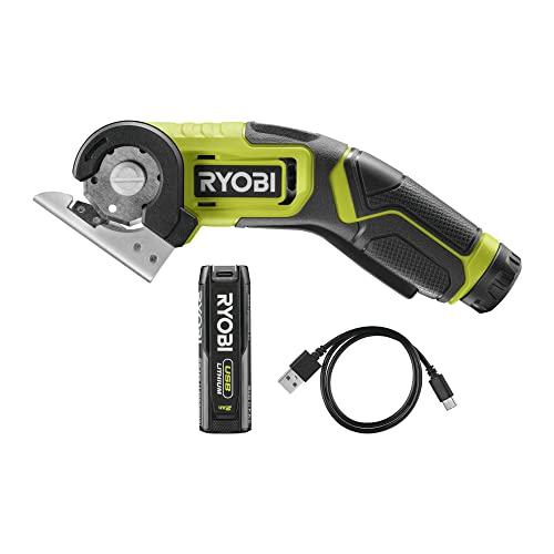 Ryobi RCT4-120G Taglierina a Batteria 4V, Velocità a Vuoto 270 g/min, Lama Auto-Affilante, Taglio Massimo di 6 mm, Taglio Preciso Tessuto, Cartone, Moquette, Include Batteria 2.0 Ah e Cavo USB