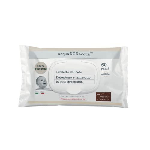 Fiocchi di Riso - SALVIETTE Acqua NON Acqua - senza profumo - 60pz con placchetta - CAMBIO PANNOLINO - Detergono e leniscono la cute arrossata del neonato.