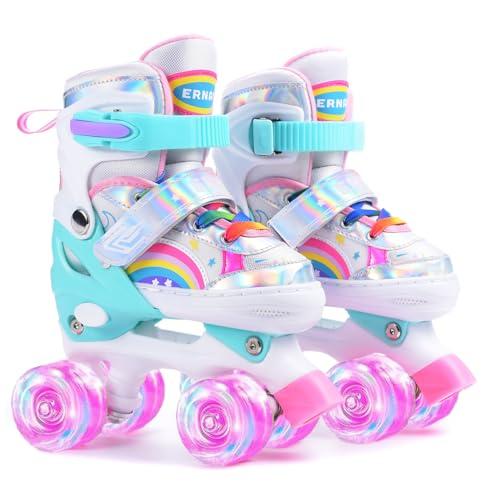 ERNAN Pattini a Rotelle regolabili. patini bambini 4 ruote luminosi per ragazze e ragazzi. Comodi pattini ideali per principianti (Pink, S)