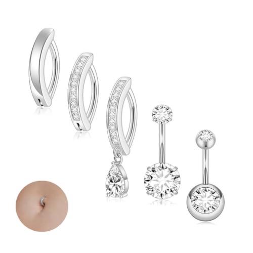 Piercing Ombelico,5 Pezzi 316L Acciaio Chirurgico Piercing Ombelico Anello Donna Ombelico Piercing Pendenti Piercing Ombelico Pendente Piercing All'ombelico Ombelico Piercing Lungo Barbell Set per le