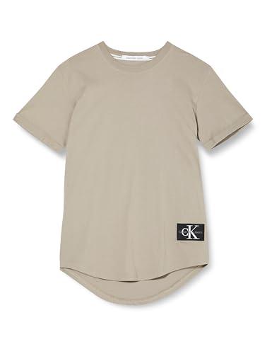 Calvin Klein T-Shirt Maniche Corte Uomo Badge Turn Up Sleeve Scollo Rotondo, Beige (Elephant Skin), S