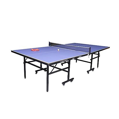 TechFit Tavolo da Ping Pong Professionale per Interni - Pieghevole da Interno con Inclinazione Unilaterale, Struttura Metallica Nera, Rete da 180 cm, Roti Silconate con Freni, 274x152,5x76 cm