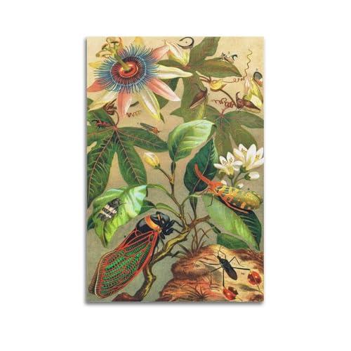 HNPBB Poster decorativo da parete con piante e fiori con scarabeo, stampa artistica su tela, moderno, per camera da letto, 40 x 60 cm