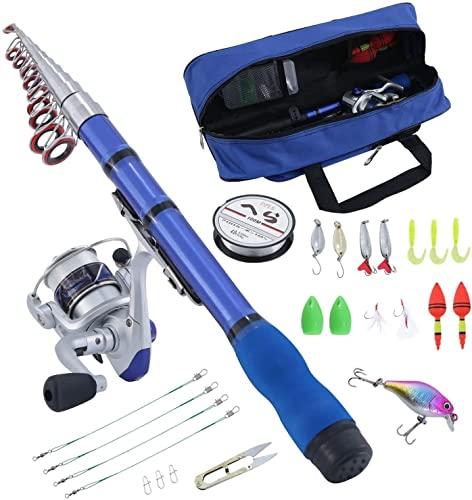BNTTEAM Mini Mulinello da Spinning e Canna Combo Mano Portatile Telescopica Fibra di Carbonio Dura al 99% Mare Canna da Pesca e Mulinello Esche Artificiali Lenza (1.7M/66.9inch/5.57ft)