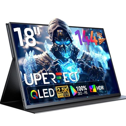 UPERFECT Monitor Portatile QLED 18 Pollici 2.5K 144Hz, 16:10 100% DCI-P3 1500:1 500Nits Schermo Gaming 2560x1600 con VESA & Custodia Protettiva, Mobile Display con HDMI/USB-C per Laptop/PC/Console
