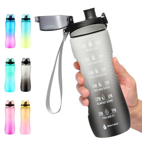 Binudum Borraccia Motivazionale con Indicatore del Tempo Sportiva Borraccia in Tritan BPA Free a Prova di Perdite per Adolescenti, Adulti, Palestra, Esterni, Ciclismo, Scuola e Ufficio