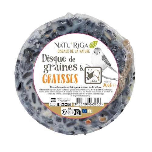 RIGA - NATU'RIGA - Disco Grasso E Semi - Grassi E Cereali - Cibo Uccelli Esterni - Delizia Di Grasso - Rafforza Sistema Immunitario - 200G
