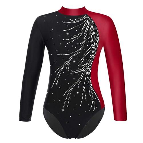 Freebily Body da Ginnastica Artistica Bambina Metallico Leotards Vestito da Balletto con Strass Body da Pattinaggio Abito da Ballo Latino Jazz Danza Moderna Performance Borgogna 9-10 anni
