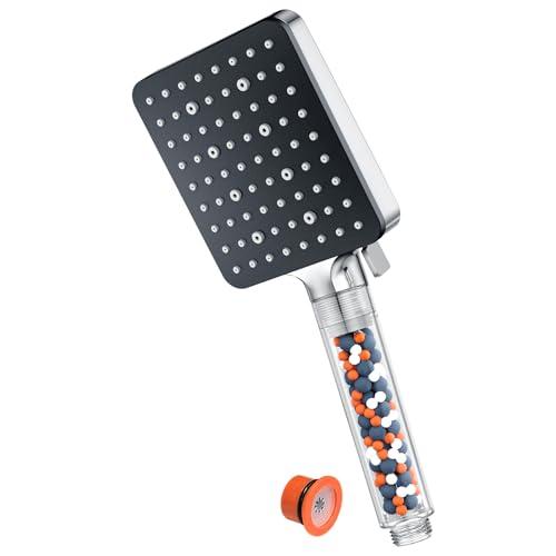 YEAUPE PRO Soffione Doccia Con Filtro, Doccetta Alta Pressione Anticalcare, Quadrato Grande Con 6 Tipi Di Getto, Bagno (100 * 115mm)