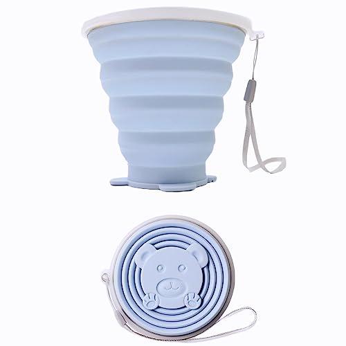270ml Bicchiere Portatile Pieghevole da Viaggio con Coperchio in Plastica, Bicchiere Pieghevole in Silicone Senza BPA ，Riutilizzabile, Ideale per Picnic, Campeggio, Escursionismo e Viaggi (blu)