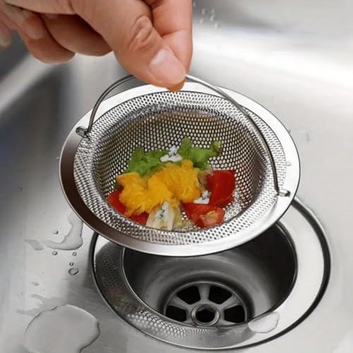 2 filtri per lavello da cucina con manico, in acciaio inossidabile, grande bordo largo 11,4 cm di diametro, per casa, cucina, bagno