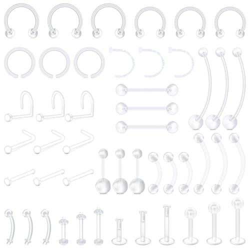 LAURITAMI 48 pezzi Clear Piercing Retainer per naso setto labbra lingua capezzolo ombelico orecchio cartilagine Piercing Hoops plastica gioielli segnaposto per la chirurgia