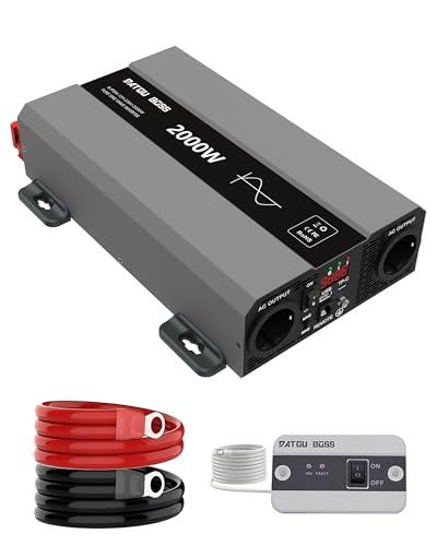 DATOUBOSS Inverter 12v 220v/230v Onda Pura 2000w, Inverter Onda Pura 2000w, Convertitore 12v 220v, Con Presa AC e Porta USB 3A Per Casa, Camper, Camion (SAK-12v2000w)